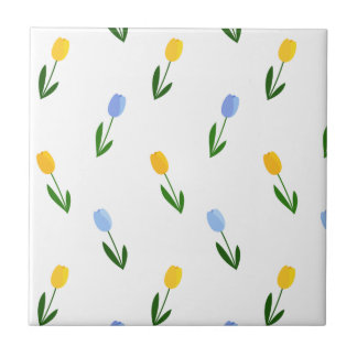 Yellow and Blue Tulip Flower Pattern Ceramic Tile