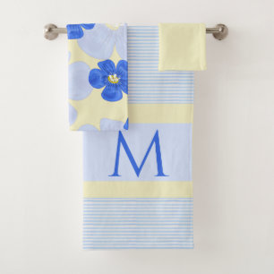 Yellow and blue Watercolor  Floral Monogram Set