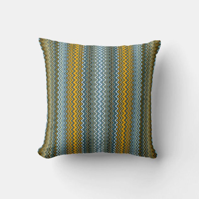 Yellow and Blue Wavy Stripes Cushion (Front)