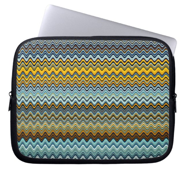 Yellow and Blue Wavy Stripes Laptop Sleeve (Front)