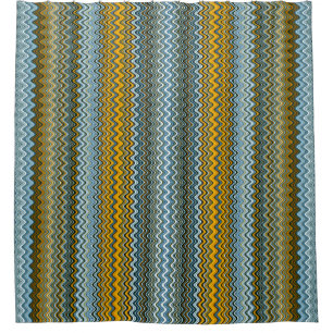 Yellow and Blue Wavy Stripes Shower Curtain