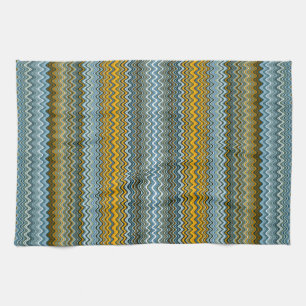 Yellow and Blue Wavy Stripes Tea Towel