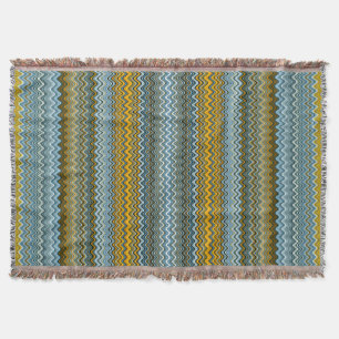 Yellow and Blue Wavy Stripes Throw Blanket