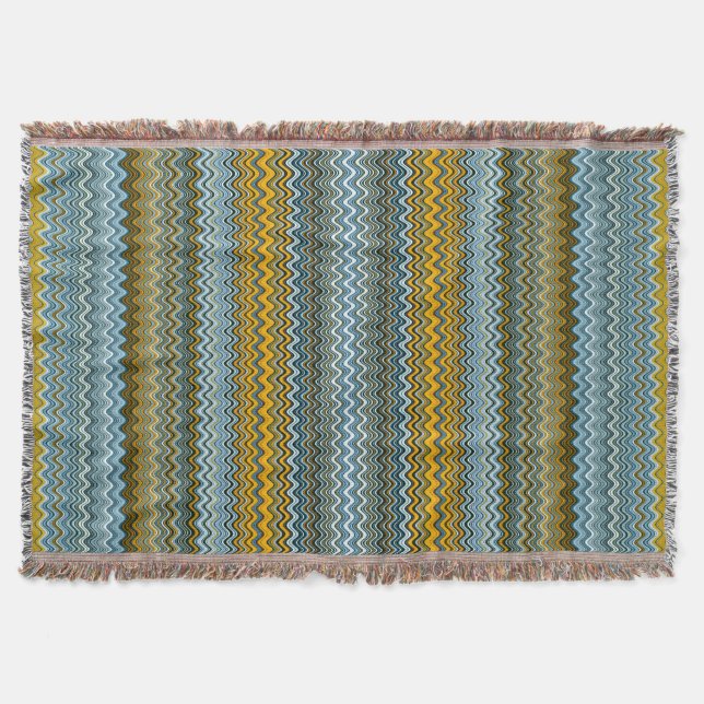 Yellow and Blue Wavy Stripes Throw Blanket (Front)