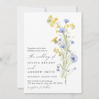 Yellow and blue wildflower wedding  invitation