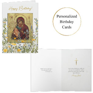 Yellow and Blue Wildflowers Orthodox Birthday  Card