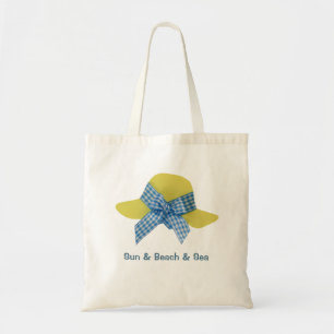 Yellow and blue women's straw hat tote bag