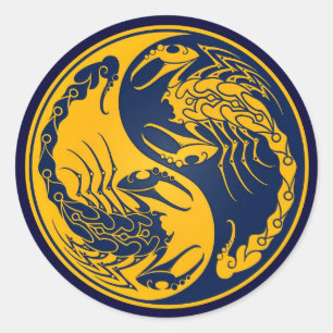 Yellow and Blue Yin Yang Scorpions Classic Round Sticker