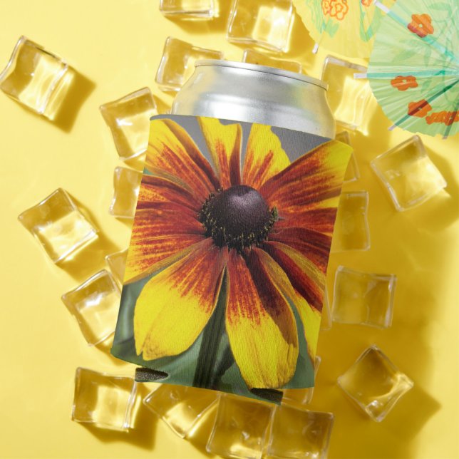 Yellow and Bronze Rudbeckia Floral Can Cooler (In Situ Summer)