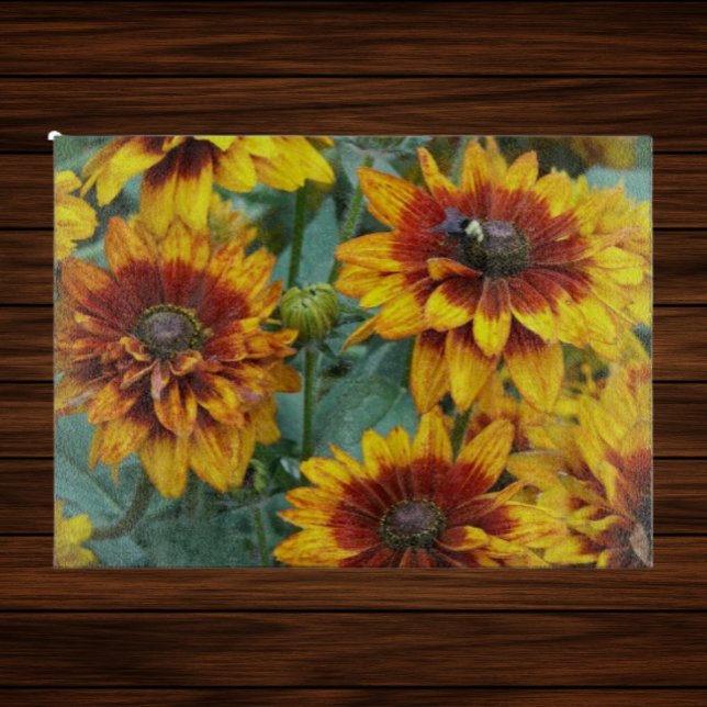 Yellow and Bronze Rudbeckias Floral Cutting Board (In Situ)