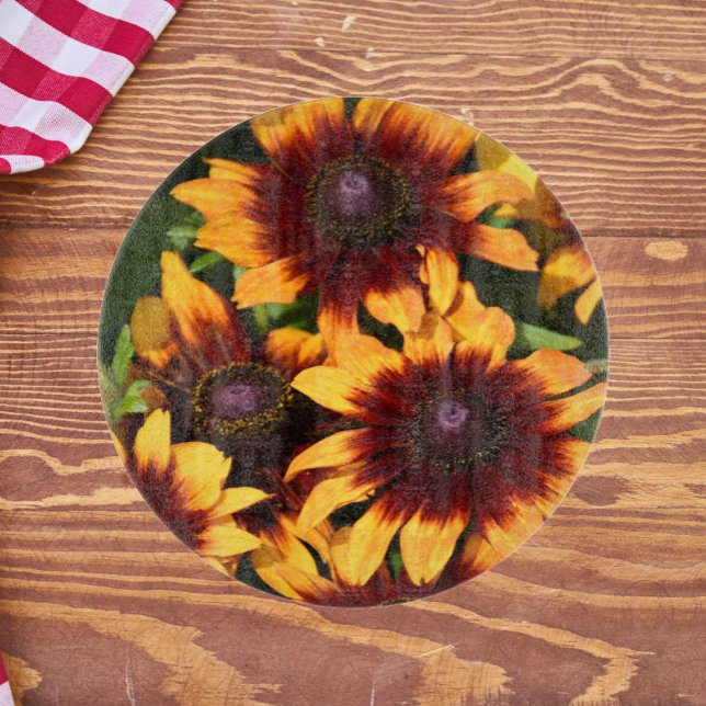 Yellow and Bronze Rudbeckias Floral Cutting Board (In Situ)