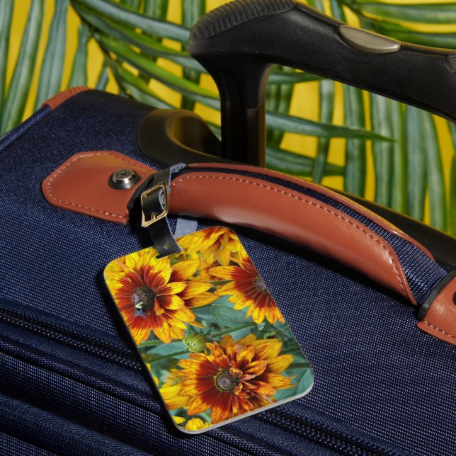 Yellow and Bronze Rudbeckias Floral Luggage Tag (Front Insitu 1)