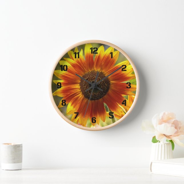 Yellow and Bronze Sunflower Floral Clock (Home)