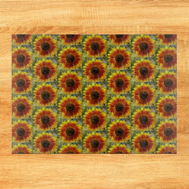 Yellow and Bronze Sunflower Floral Pattern Cutting Board (In Situ)