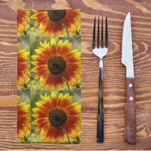Yellow and Bronze Sunflower Floral Pattern Napkin