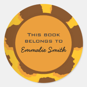 Yellow and Brown Animal Print Bookplate Classic Round Sticker