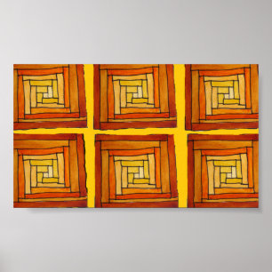 yellow and brown art deco style pattern poster