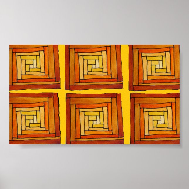 yellow and brown art deco style pattern poster (Front)