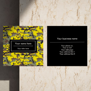 Yellow and Brown Camo, Camouflage, Military, Army Square Business Card