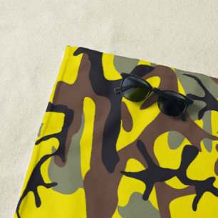 Yellow and Brown Camouflage, Military, Army Beach Towel