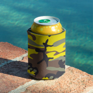 Yellow and Brown Camouflage, Military, Army Can Cooler