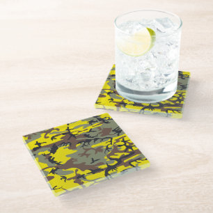 Yellow and Brown Camouflage, Military, Army Glass Coaster