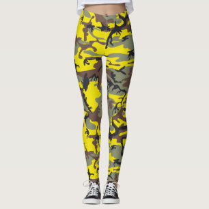 Yellow and Brown Camouflage, Military, Army Leggings