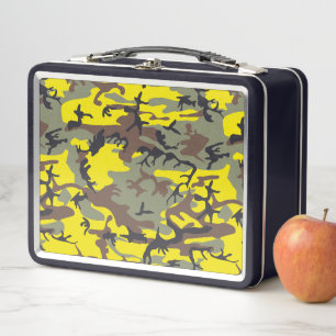 Yellow and Brown Camouflage, Military, Army Metal Lunch Box