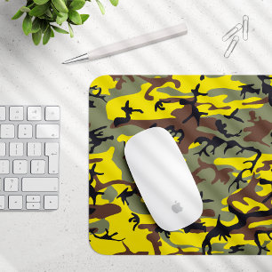 Yellow and Brown Camouflage, Military, Army Mouse Pad