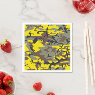 Yellow and Brown Camouflage, Military, Army Napkin