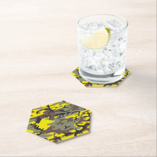 Yellow and Brown Camouflage, Military, Army Paper Coaster
