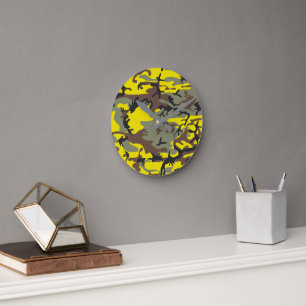 Yellow and Brown Camouflage, Military, Army Round Clock