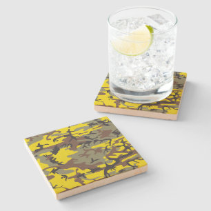 Yellow and Brown Camouflage, Military, Army Stone Coaster
