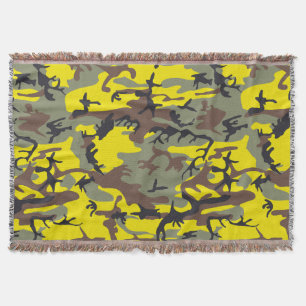 Yellow and Brown Camouflage, Military, Army Throw Blanket