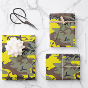 Yellow and Brown Camouflage, Military, Army Wrapping Paper Sheet