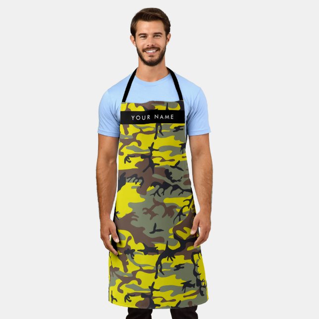 Yellow and Brown Camouflage Your name Personalise Apron (Worn)