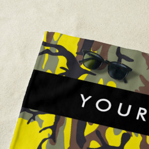 Yellow and Brown Camouflage Your name Personalise Beach Towel