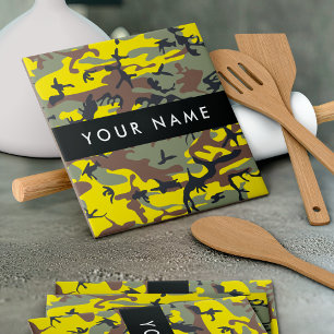 Yellow and Brown Camouflage Your name Personalise Ceramic Tile