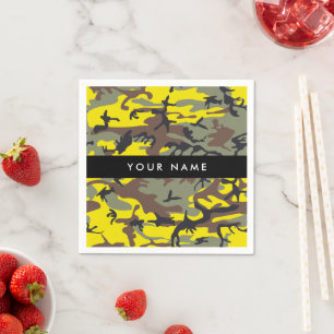 Yellow and Brown Camouflage Your name Personalise Napkin