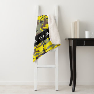 Yellow and Brown Camouflage Your name Personalise Sherpa Blanket