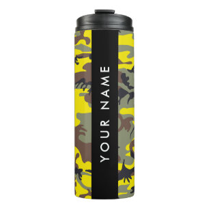 Yellow and Brown Camouflage Your name Personalise Thermal Tumbler