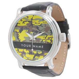 Yellow and Brown Camouflage Your name Personalise Watch