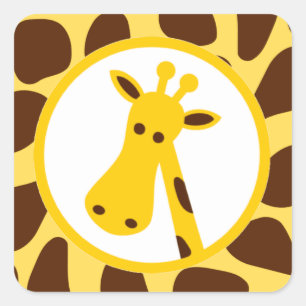 Yellow and Brown Giraffe Spots and Giraffe Head Square Sticker