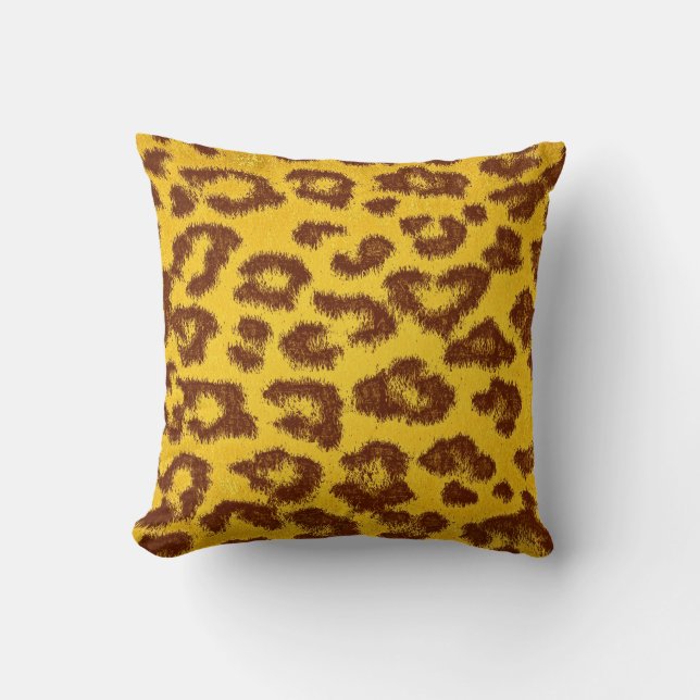 Yellow and Brown Leopard Print Cushion (Front)