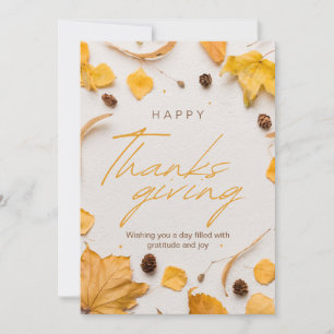 Yellow and Brown Minimalist Happy Thanksgiving Holiday Card
