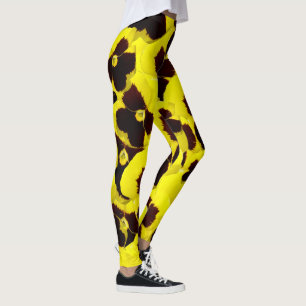Yellow and Brown Pansies: Warm Elegance in Bloom Leggings