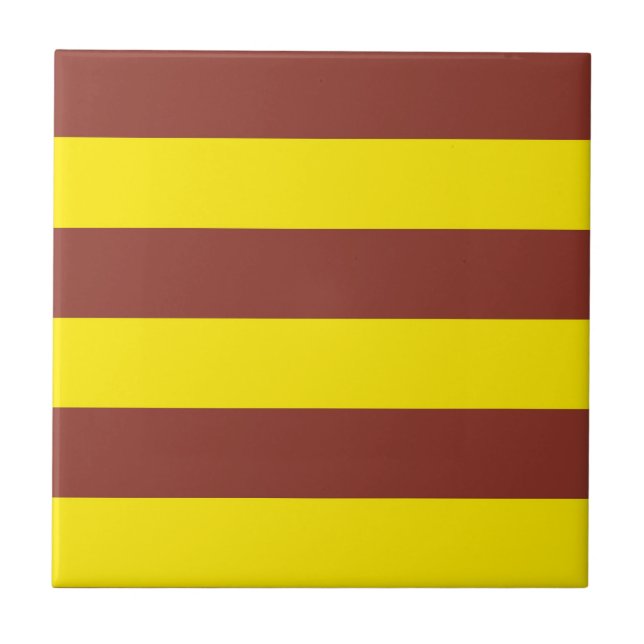 Yellow and Brown Stripes Design Ceramic Tile (Front)