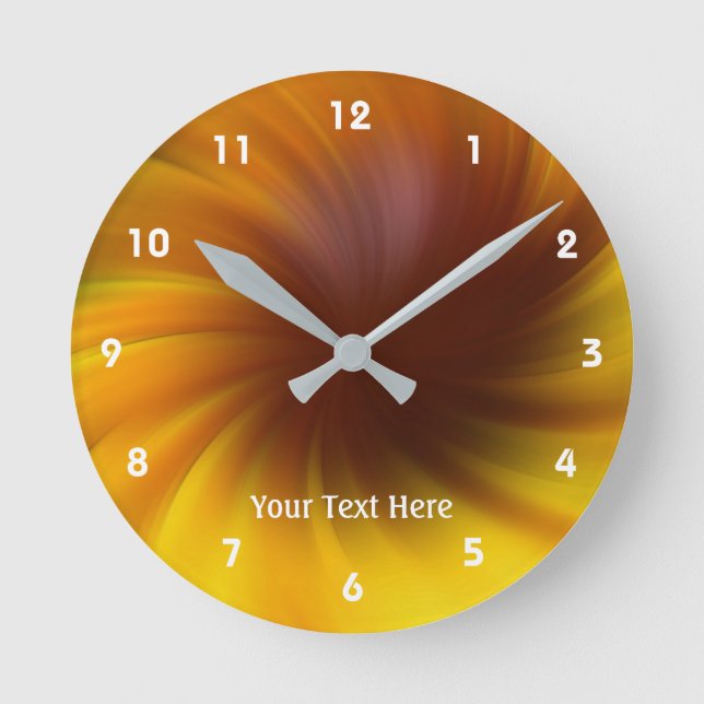 Yellow And Brown Swirls Abstract Art Personalized Round Clock (Front)