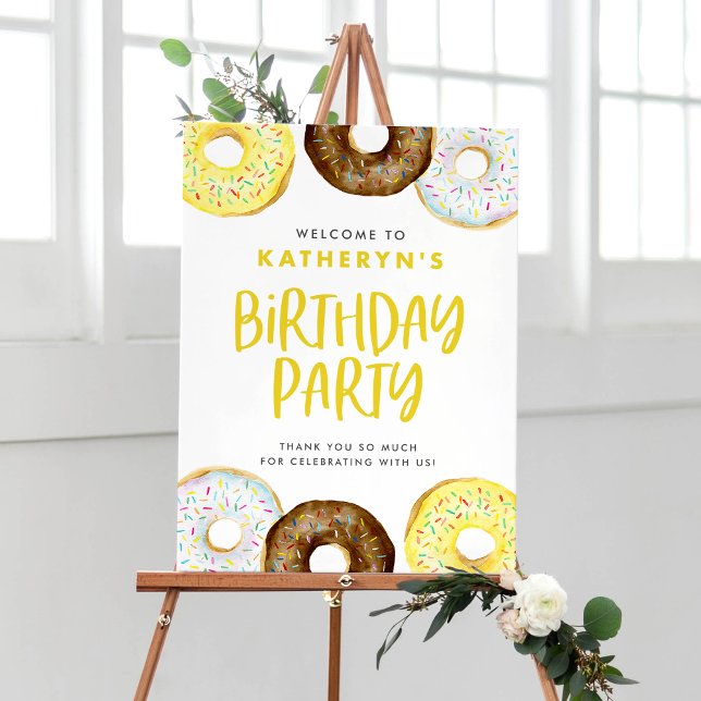 Yellow and Chocolate Doughnuts Birthday Party Welc Poster (Creator Uploaded)