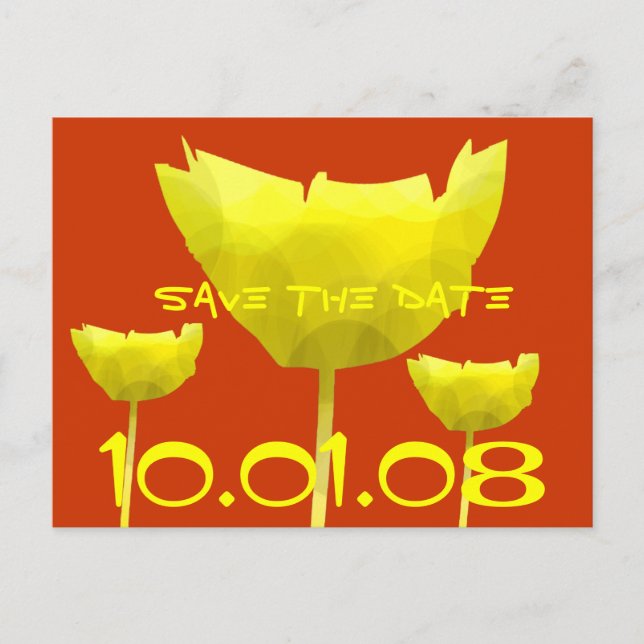 Yellow and Coral Save The Date Poppy Announcement Postcard (Front)